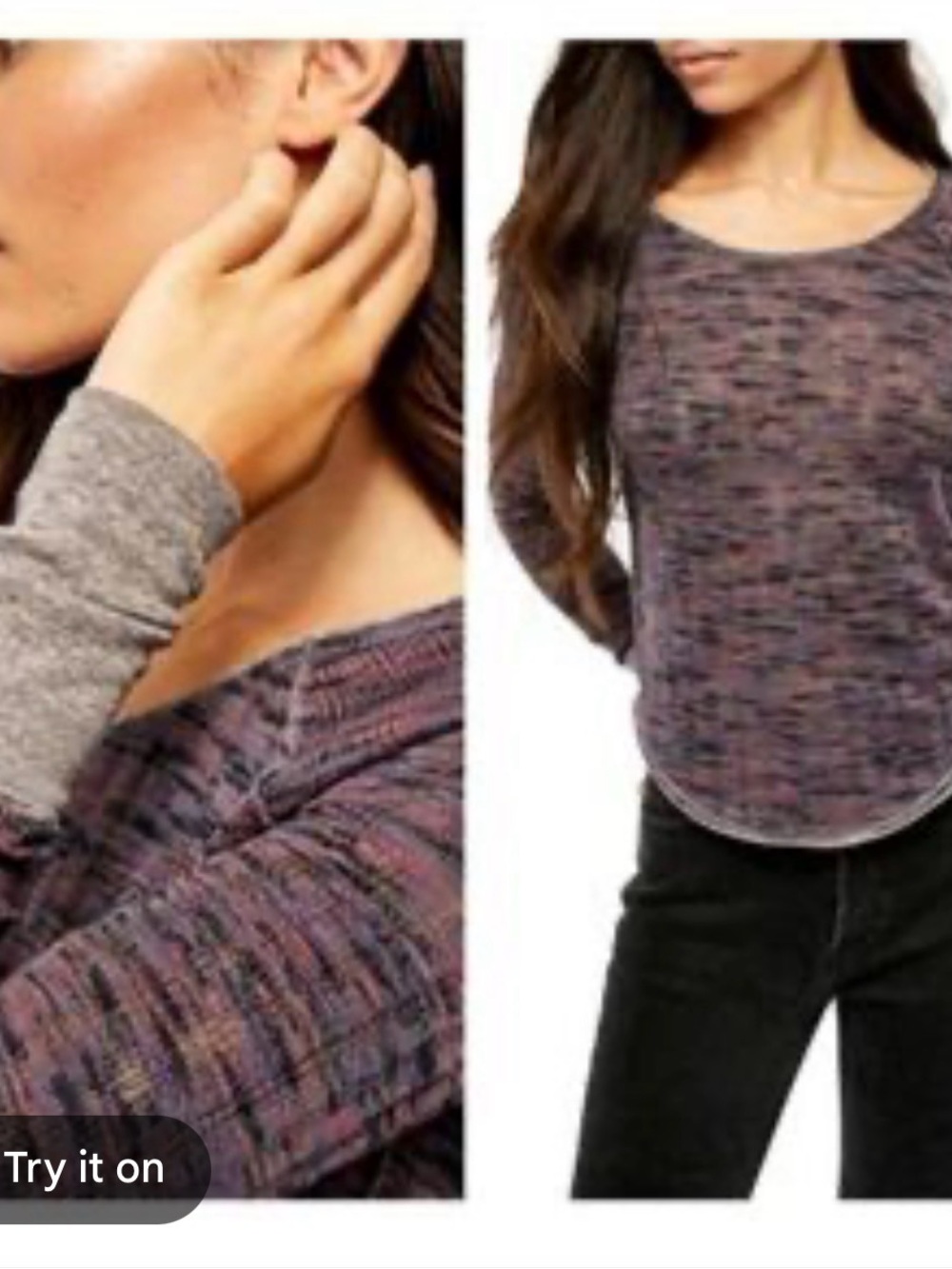 We The Free Marled Purple Scoop Neck Long-Sleeve Sweater